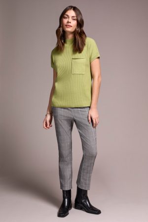 Cotton Mock Neck Cap Short Sleeve Top-Wasabi