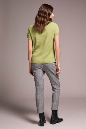 Cotton Mock Neck Cap Short Sleeve Top-Wasabi