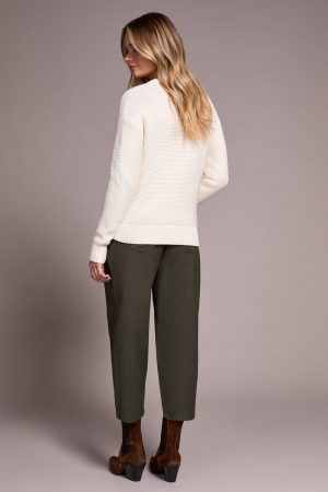 Cotton Yarn Button-Front Cardigan With Special Wash-Eggshell