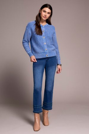 Cotton Yarn Button-Front Cardigan With Special Wash-Ultrablue