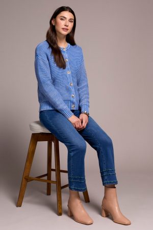 Cotton Yarn Button-Front Cardigan With Special Wash-Ultrablue