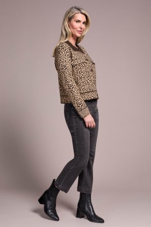 Double Knit Button-Front Stripe Cardigan-Ice latte