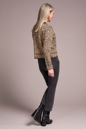 Double Knit Button-Front Stripe Cardigan-Ice latte