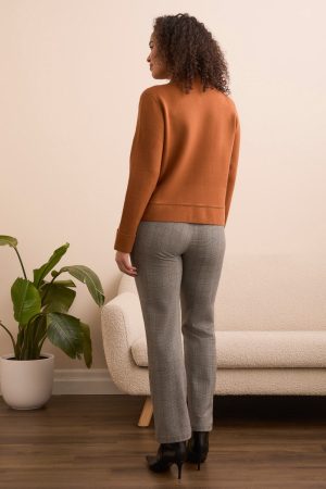 Double Knit Collared Sweater Cardigan-Bran