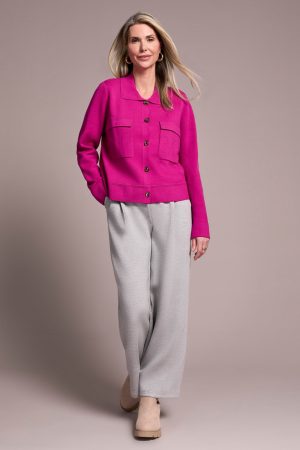 Double Knit Collared Sweater Cardigan-Pink flambe