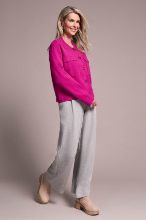 Double Knit Collared Sweater Cardigan-Pink flambe