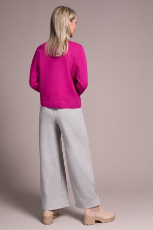 Double Knit Collared Sweater Cardigan-Pink flambe