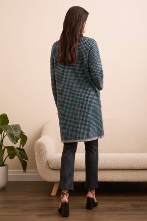 Double Knit Long Plaid Coatigan-Charcoal