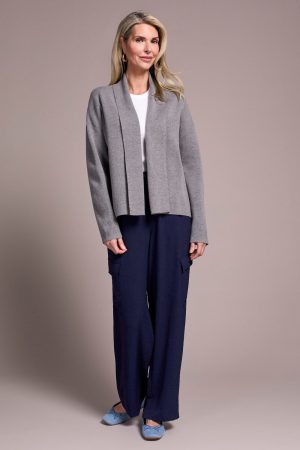 Double Knit Shawl Collar Coatigan-H charcoal