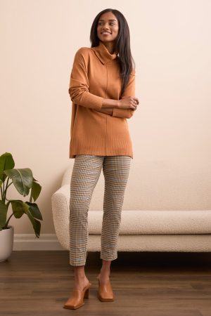 Drop Shoulder Turtle Neck Sweater-Bran