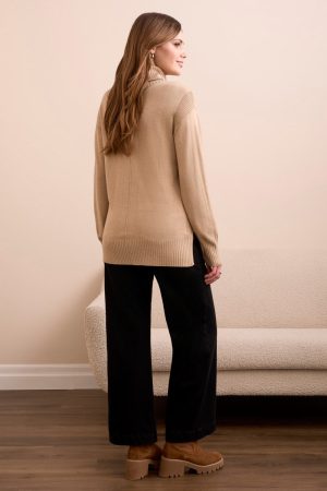 Drop Shoulder Turtle Neck Sweater-H latte