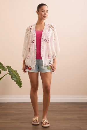 Embroidered Crochet Cover Up With Lace Cut Detail-Summerwhite
