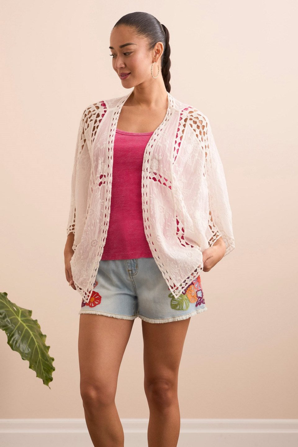 Embroidered Crochet Cover Up With Lace Cut Detail-Summerwhite