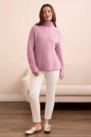 Embroidered Long-Sleeve Turtle Neck Sweater-Cameo