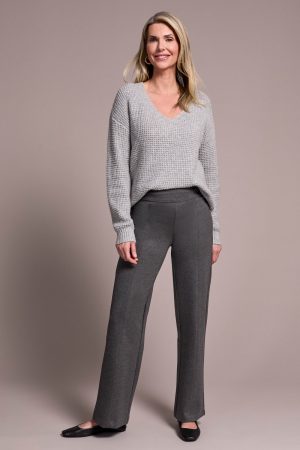 Signature Every Body Ponte Pull-On Pin Tuck Pants-H charcoal