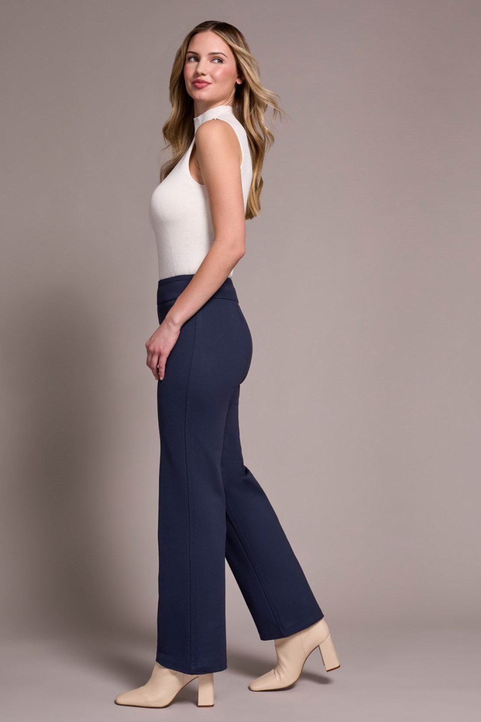Signature Every Body Ponte Pull-On Pin Tuck Pants-Sapphire