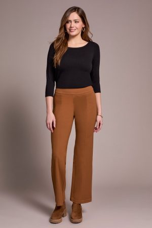 Signature Every Body Ponte Pull-On Pin Tuck Pants-Walnut