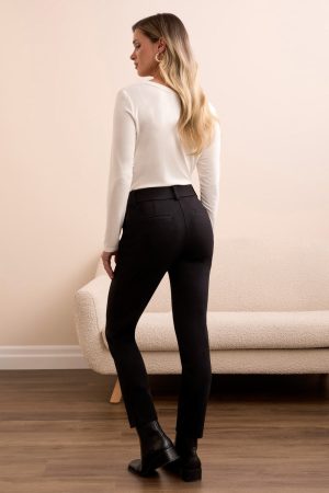 Signature Every Body Ponte Slim Cigarette Pull-On Pants-Black