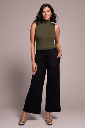 Signature Everybody Stretch Ponte Palazzo Pull-On Pants-Black