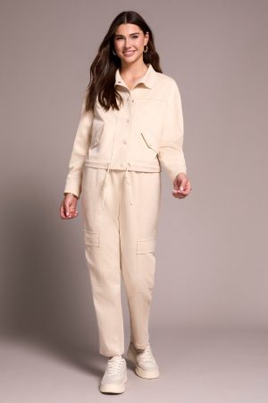 Faux Suede High-Collar Drop-Shoulder Jacket-Cream