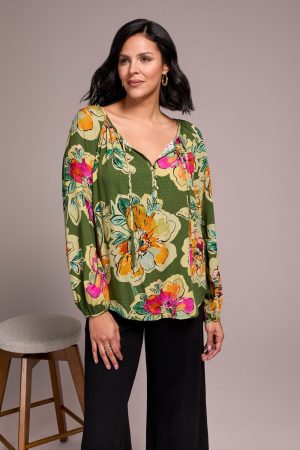 Floral Textured Woven Blouse With Tie-Chive