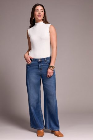 Flowy Lyocell® Audrey Pleated Wide Leg Jeans-Bluebliss
