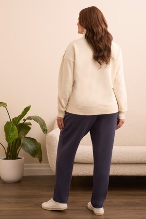 French Terry Stitch-Accent Zip Funnel Neck Sweater-Moonstone