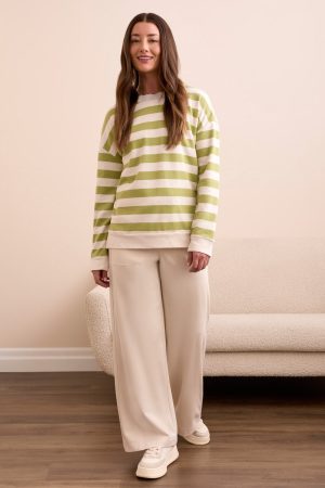 French Terry Stitch-Accent Zip Funnel Neck Sweater-Wasabi