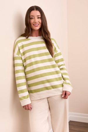 French Terry Stitch-Accent Zip Funnel Neck Sweater-Wasabi