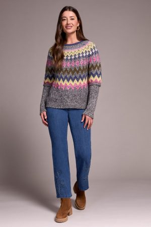 Intarsia Ribbed Long Sleeve Sweater-Pink flambe