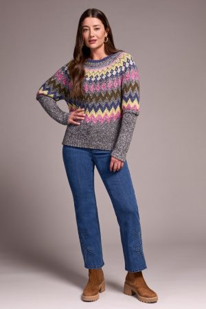Intarsia Ribbed Long Sleeve Sweater-Pink flambe