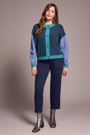 Heathered Color Block Button-Front Cardigan-H opalgreen