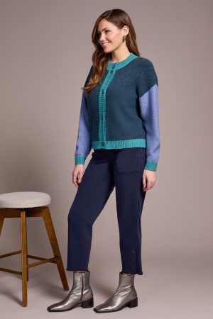 Heathered Color Block Button-Front Cardigan-H opalgreen