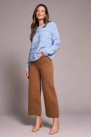 Heathered Stripe Crew Neck Sweater-H blueviolet