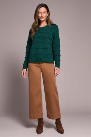 Heathered Stripe Crew Neck Sweater-H opalgreen