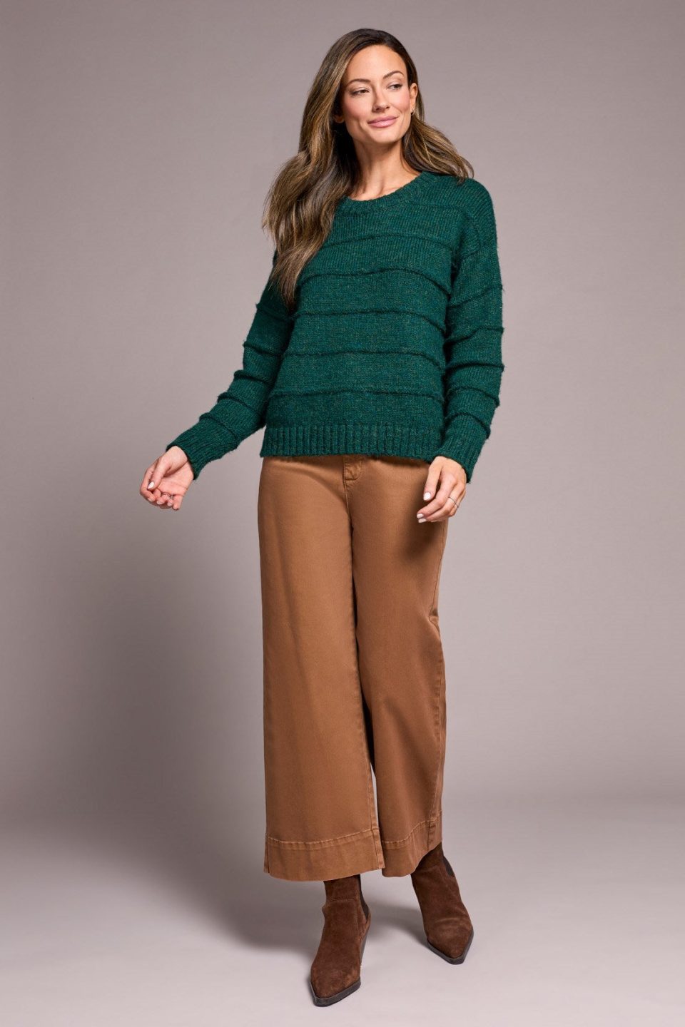 Heathered Stripe Crew Neck Sweater-H opalgreen