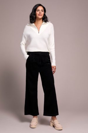 High Rise Fly-Front Wide Leg Trousers-Black
