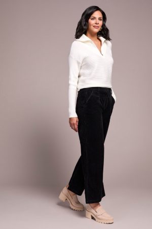 High Rise Fly-Front Wide Leg Trousers-Black