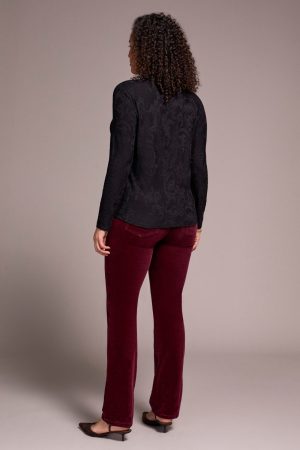 Jacquard Knit Long-Sleeve Mock Neck Top-Black