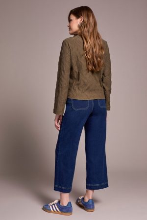 Jacquard Knit Long Sleeve V-Neck Top-Ivy