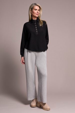 Johnny Collar Ribbed Henley Top-Black