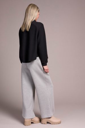 Johnny Collar Ribbed Henley Top-Black