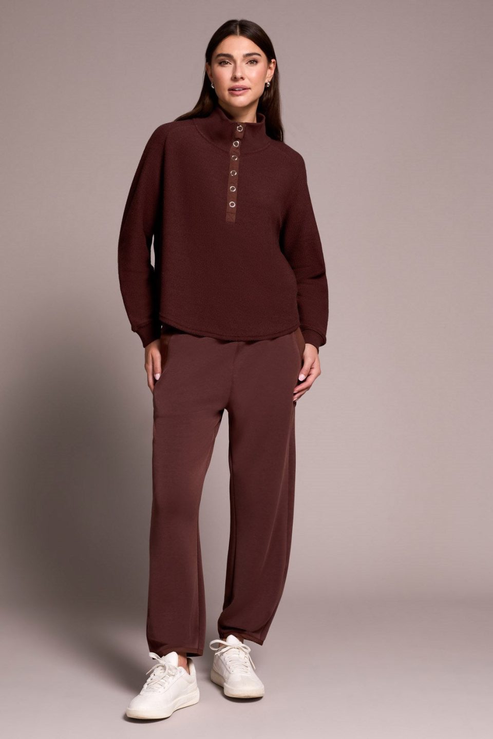 Johnny Collar Ribbed Henley Top-Cocoa