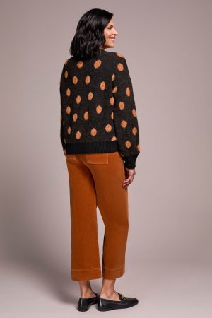 Knit Eyelash Crew Neck Polka-Dot Sweater-Black