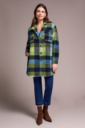 Knit Plaid Notch Collar Shacket-Nightfall