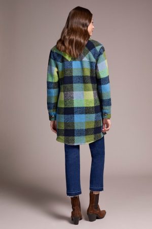 Knit Plaid Notch Collar Shacket-Nightfall