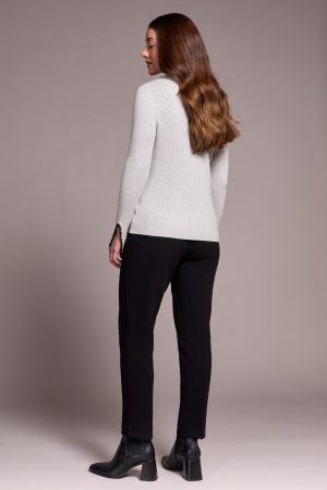 Top Stitch Johnny Collar Lightweight Sweater-Grey mix