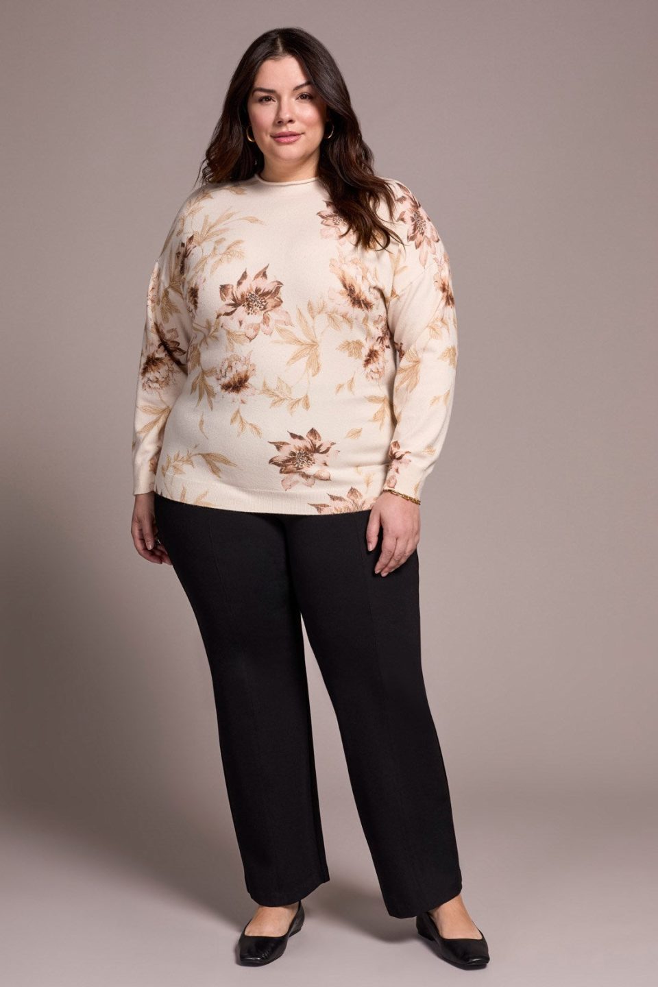 Lightweight Printed Long-Sleeve Funnel Neck Sweater-Moonstone