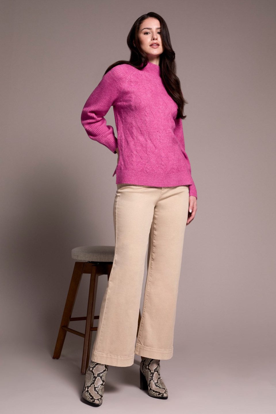 Long Puff Sleeve Mock Neck Sweater-Cameo
