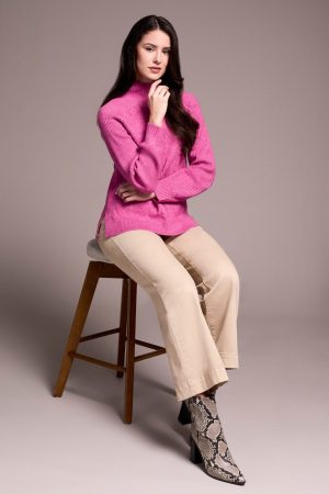 Long Puff Sleeve Mock Neck Sweater-Cameo